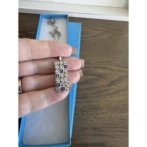 Touchstone Crystal Morse Code Pendant necklace 24" Adjustable New Rhodium Plated